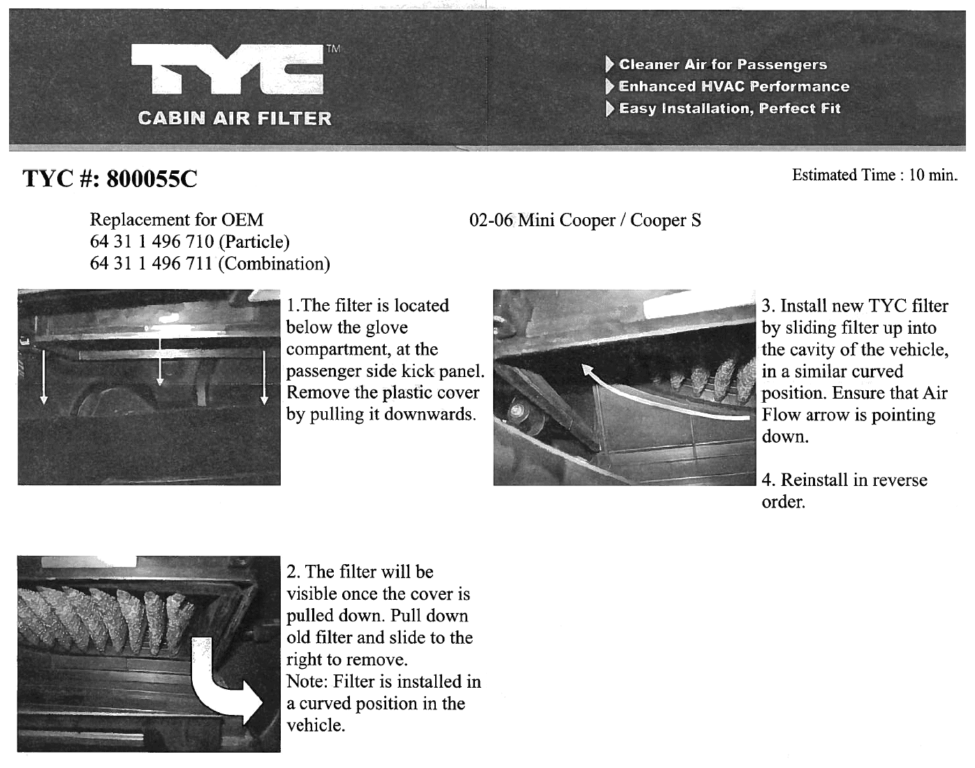 TYC Cabine Air Filter - TYC# 800055C - Click to Enlarge